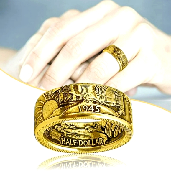 New 1945 Half Dollar Gold Coin Ring. - Picture 4 of 12